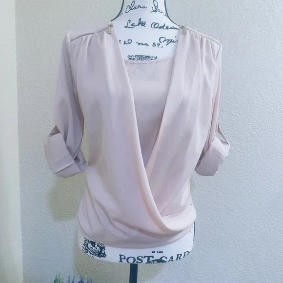 Calvin Klein Light Pink Draped Blouse with Gold Details - Picture 1 of 7